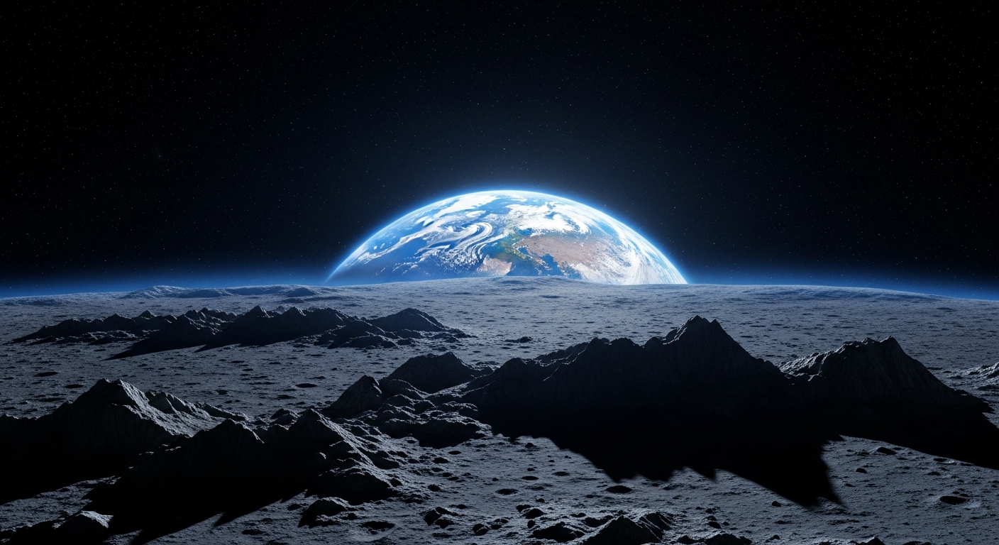 Moon surface with Earth rising
