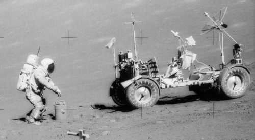 Gene Cernan deploys the traverse gravimeter experiment during his third Moon-walk. Credit: NASA
