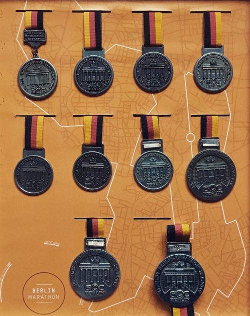Torsten Kriening's 10 years of Berlin Marathon medals!